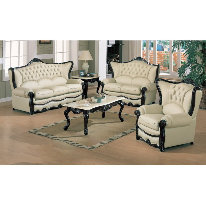 Bloomsbury Market Penermon 3 Piece Genuine Leather Living Room Set